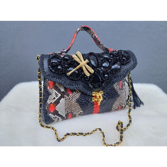 Black Python Handbag for Woman Small Evening Party Clutch Bag